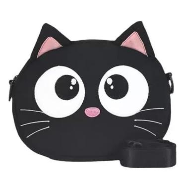 Imagem de Linda bolsa de ombro de gato preto de nylon, bolsa transversal, bolsa de animais Kawaii com zíper para mulheres e meninas