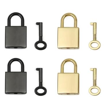 Imagem de 4 peças mini cadeado com chave vintage estilo antigo cadeado para caixa de joias, caixa de armazenamento, cadeados com chave de livro diário, cadeados e ferrolhos (ouro e preto)