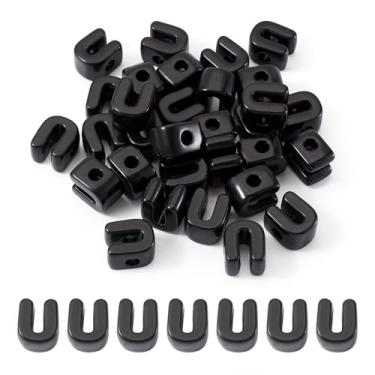 Imagem de Beadthoven 30 peças letras grandes U contas de acrílico preto grande buraco plástico slide bloco alfabeto letra bolha opaca contas espaçadores para amizade pulseiras chaveiro cadarço faça você mesmo