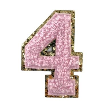 Imagem de Remendos iniciais universitários de glitter dourado e chenille rosa, adesivo adesivo 3M, 5,7 cm de altura (4)