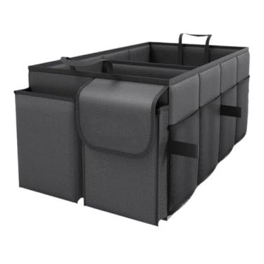 Imagem de KiBcsLic Organizador de porta-malas para carro, organizador de porta-malas com vários compartimentos, de armazenamento, acessórios para carros, Preto