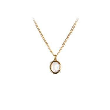 Imagem de VICHILL Colar feminino com pingente de pedra preciosa banhada a ouro 18 quilates delicados colares de corrente de elos delicados para mulheres, pingentes de pedra preciosa âmbar rubi, Banhado a ouro,