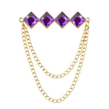 Imagem de Broche de pedra preciosa corrente pendurada broche de lapela para homens ternos de metal borla corrente colarinho alfinetes terno broche vintage cristal strass broches para homens casamento negócios