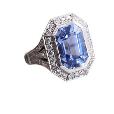 Imagem de Anéis de noivado de zircônia cúbica azul folheados a ouro branco, alianças de compromisso, festas noturnas, presentes de dia dos namorados, alianças de eternidade para mulheres, 7, Cobre, Sem pedra