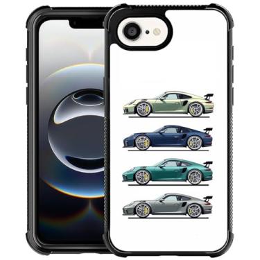 Imagem de CARLOCA Capa para iPhone 16e compatível com design para meninas à prova de choque antiarranhões capa traseira de PC rígida estética padrão de moda cinza verde azul super carro antigo escola