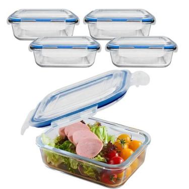 Imagem de Kit 4 Pote De Vidro Hermético C/ Tampa Lock Marmita Fit 640ml - CLICK 