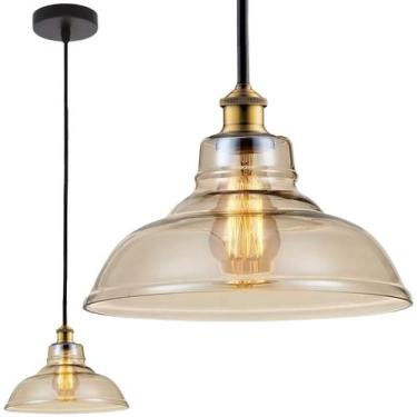 Imagem de Luminária Lustre Pendente Teto 28X22Cm Vidro Âmbar - GIMPO, Bivolt