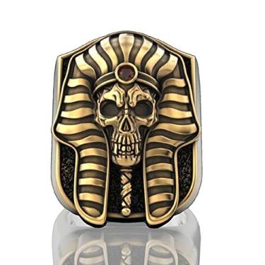 Imagem de Anel de caveira de faraó para homens, anel egípcio, anéis de múmia, anel de amuleto, joia egípcia - masculino, Metal, Sem pedra preciosa