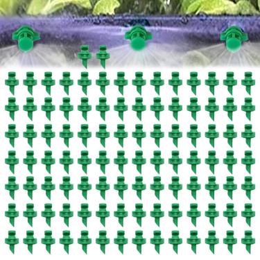 Imagem de 100 bocais de nebulização, aspersores de 180 graus em miniatura spray de água para jardim gramado bocal de aspersão de atomização, sistema de irrigação de plantas, irrigador de jardim, verde