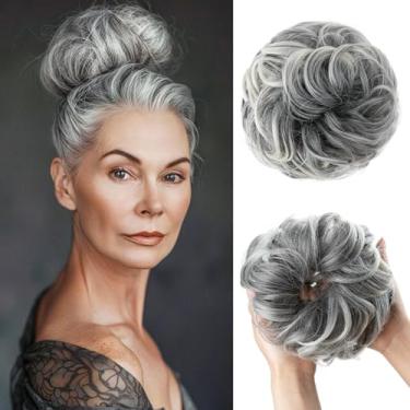 Imagem de Pedaços de cabelo bagunçado, ondulado, cacheado, sintético, rabo-de-cavalo, para mulheres, sal e pimenta