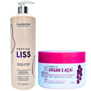 Imagem de Kit Escova Progressiva Peptide Liss 1L Ativo Passo2 Sem Formol Alisamento Profissional e Máscara Neutralizante Pós Quimica Argan e Açaí 300g
