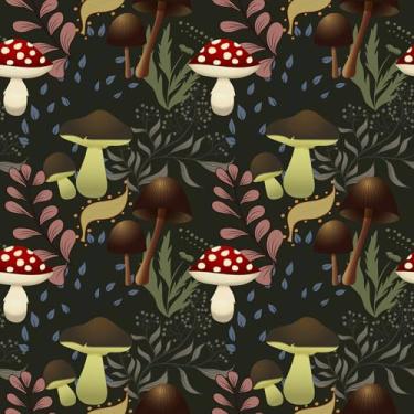 Imagem de VEELIKE Papel de parede escuro caprichoso para descascar e colar de cogumelo, papel de parede florestal de casa de campo, para quarto de crianças, 48 x 38 cm, autoadesivo removível, papel de parede de