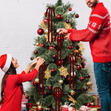 Imagem de 8 peças de laços de guirlanda de Natal de veludo, grande escada, grinalda, laço de guirlanda de 69 x 48 cm, laços vintage para decoração de árvore de Natal, vinho