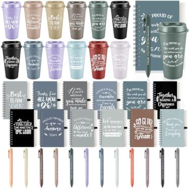 Imagem de LemonRoad 36 peças presentes de agradecimento de funcionários copo de plástico de 473 ml com tampa e canudo inspirador xícara de café espiral mini cadernos e canetas a granel presente da equipe de