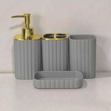 Imagem de Conjunto Lavabo Luxo 2 ou 4 Peças Kit Completo para Pia de Banheiro Moderno(Kit4 listras quadradas Cinza)