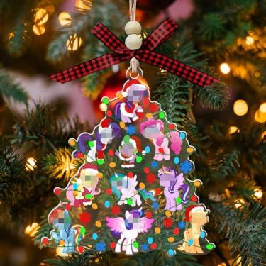 Imagem de Enfeite de acrílico de Natal de pônei e amigos arco-íris, decoração de árvore de férias, enfeite mágico de pônei de desenho animado para crianças, meninos, meninas, fãs de desenho animado (com laço