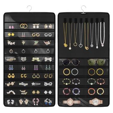 Imagem de Okxiri Organizador de joias de pendurar para armário, 40 bolsos transparentes organizador de joias pendurado para joias, colares, brincos, acessórios (1, preto)