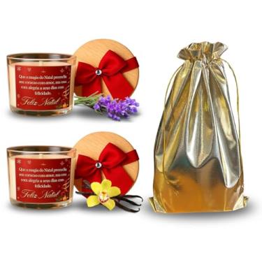 Imagem de Velas Aromáticas Natalinas, Conjunto com 2 Unidades, Lavanda e Vanilla, Cera de Coco, 100g, com Laço Vermelho e Mensagem Feliz Natal