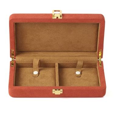 Imagem de LNQKJXIIA Boutiques US Caixa de armazenamento de joias de microfibra, conjunto de pulseira com pingente de anel, organizador para pulseiras, colares, brincos, estojo de exibição (laranja, 200 x 110 x