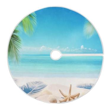 Imagem de Blueangle Saia para árvore de Natal de praia ensolarada de 120 cm - poliéster macio e resistente a rugas, decoração de férias para festas de Natal, árvore festiva e decoração de casa (155)