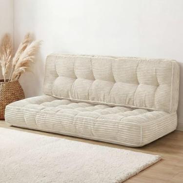 Imagem de Vercraft 2 almofadas de veludo cotelê ultra tufado, 150 x 60 x 12 cm, sofá grande de veludo espesso e aconchegante com espuma viscoelástica para sala de estar, mediação, ioga, leitura, dormir (bege)