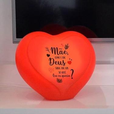 Imagem de Luminária Coração Mãe Deus Sabia, Vermelha, Polietileno, 27x22x16cm, Bivolt, Iluminação Suave, Decorativa