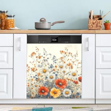Imagem de ATTX Elegante capa magnética para lava-louças Wildflowers, 58,4 cm C x 66 cm A, decoração da capa da máquina de lavar louça, decalques de armário doméstico e eletrodomésticos adesivos #156