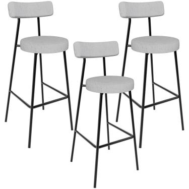 Imagem de Kit 03 Banquetas Altas Cozinha Bar Sala De Jantar Em Aço Milão L02 Linho Cinza - Lyam Decor