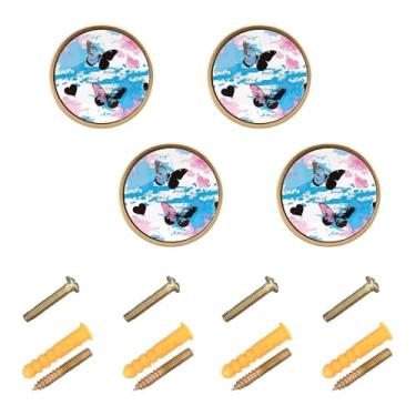 Imagem de xigua Pacote com 4 maçanetas de armário coloridas borboletas redondas, 32 mm (1-1/4 pol.) (32 mm) puxador de gaveta puxadores de gaveta puxadores de gaveta para móveis de armário, acabamento acrílico