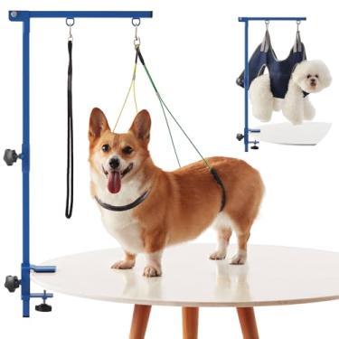 Imagem de IVEKEN Braço de mesa de cuidados para cães domésticos com rede de 89 cm de altura ajustável para cães com braçadeira, suportes para manobras, durável, azul (mesa de tosa não incluída)