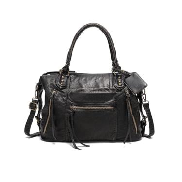 Imagem de SUANNI Bolsa feminina de couro vegano, bolsa vintage Y2K, bolsa de ombro grande com zíper, bolsas Hobo transversais, Preto