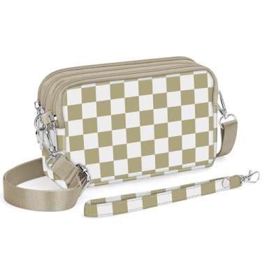Imagem de YINHEXI Bolsas transversais pequenas para mulheres, 3 zíperes pequena bolsa transversal de nylon para viagem, bolsa carteira de celular para mulheres, Bege quadriculado - 03, Estilo natural