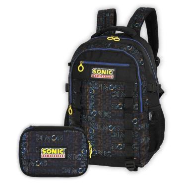 Imagem de Kit Mochila Costas Sonic E Estojo Box Meninos Escolar Preto