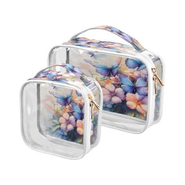 Imagem de xigua Bolsa de maquiagem feminina com buquê floral em aquarela, bolsa transparente para cosméticos de viagem, bolsa de higiene portátil à prova d'água para viagens, férias, organização de banheiro