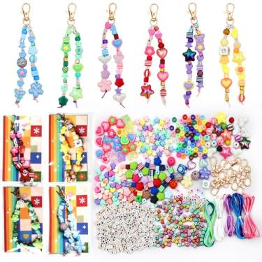 Imagem de ASTNIC Kit de fabricação de chaveiros de contas, 618 peças, kit de berloques para meninas e mulheres, coração, estrela, flor, letras, letras, contas, chaveiros, artesanato, artesanato, porta-chaves