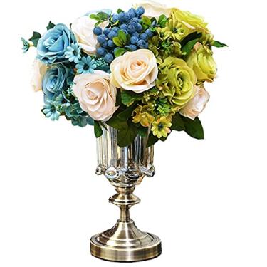 Imagem de YYBOES Vaso de vidro para decoração de vaso de flores, conjunto de vaso decorativo de cristal de bronze estilo clássico europeu, decoração de casa, sala de estar, mesa de jantar, ornamentos, flores