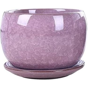 Imagem de uhyOHF Vaso de flores suculentas de cerâmica simples com bandeja à prova de vazamento, vaso de flores rachado no gelo para todas as plantas de casa, flores, violetas, suculentas, cactos, vasos (A-A