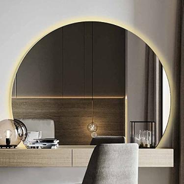 Imagem de Espelho de parede para banheiro, espelho de banheiro grande de 101,6 cm, iluminado em 3 cores, espelho de parede retroiluminado, espelho de maquiagem premium de meio círculo para quarto, sala de estar