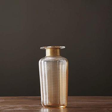 Imagem de YYBOES Vaso de vidro para flores, moderno, minimalista, listrado, vaso de vidro, personalidade criativa, sala de estar, mesa de jantar, vaso de metal, artesanato (tamanho: A) para decoração de centro
