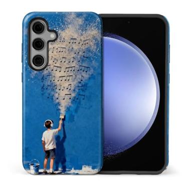 Imagem de CARLOCA Compatível com Samsung Galaxy S25 FE Capa protetora de corpo inteiro fosca para meninas meninos à prova de choque padrão de estética legal menino desenho notas musicais parede azul