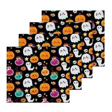 Imagem de Burbuja Pacote com 4 toalhas de banho de abóbora de Halloween, algodão premium, máxima suavidade e absorção para toalhas de mão e rosto, 30 x 30 cm