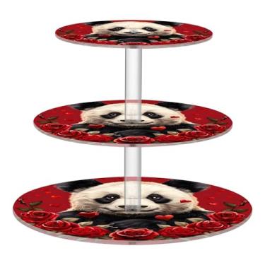 Imagem de CEBUGI Suporte de cupcake de 3 camadas, flores de panda redondo, suporte de bolo, bandeja de acrílico em camadas para chá, chá de bebê, casamento e mais