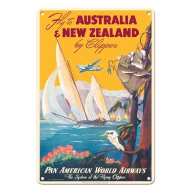 Imagem de Austrália e Nova Zelândia Cortador Pan Am Pôster Mark Von Arenburg c.1950 Impressão artística, Antiguidade, Multicor, 8 x 12 in Tin Sign