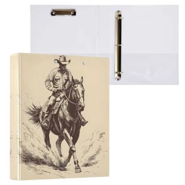Imagem de STAYTOP Organizador de fichário redondo de cowboy com 3 anéis e prancheta (carta A4), fichário fofo para material de escritório escolar