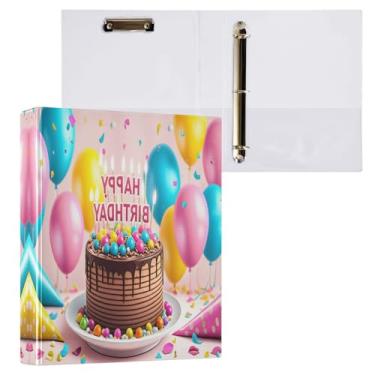 Imagem de STAYTOP Organizador de fichário redondo de feliz aniversário, fichário de 3 anéis com prancheta (carta A4), fichário fofo para material de escritório escolar