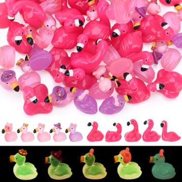 Imagem de GGSTDDUP 50pcs Valentines Luminous Mini Resin Flamingo Pink Tiny Miniature Ducks Figurines Small Little Resin Duck Bulk for Valentine's Day Gift Dollhouse Mini Garden Landscape Decoration