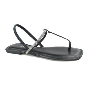 Imagem de Sandália Godiva Casual Tira Strass Feminina Preto Cristal, Preto, Cris