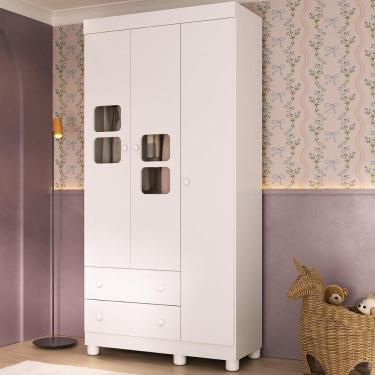 Imagem de Guarda-roupa Infantil 92cm com Vidro 3 Portas e 2 Gavetas Sol Multimóveis MP4419