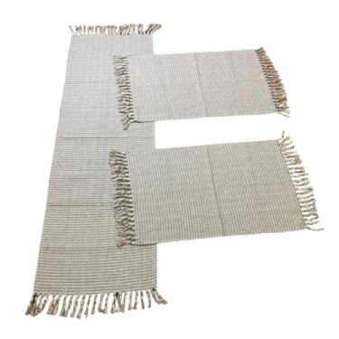 Imagem de Jogo de Passadeira de Tear, Tapete de Cozinha, 3 Peças Algodão(CINZA NEBLINA T)