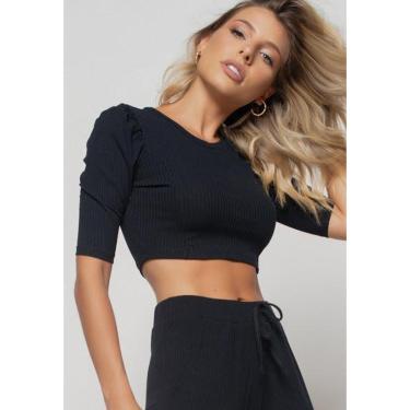 Imagem de Cropped Salvatore Princesa Gola Redonda Malha Canelada Feminina-Feminino